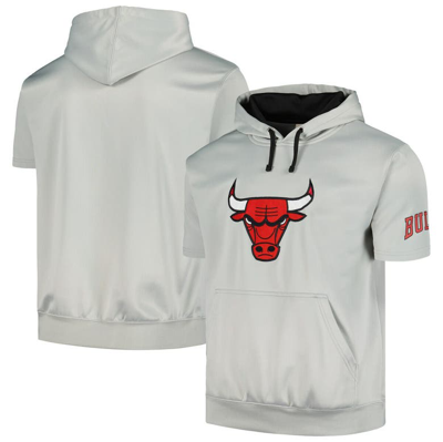 Fanatics Branded Silver/black Chicago Bulls Short Sleeve Pullover Hoodie In Silver,black