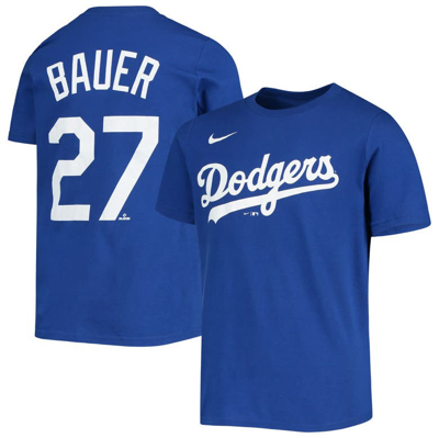 NIKE YOUTH NIKE TREVOR BAUER ROYAL LOS ANGELES DODGERS PLAYER NAME & NUMBER T-SHIRT