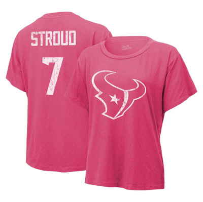 Majestic Women's  Threads C.j. Stroud Pink Distressed Houston Texans Name And Number T-shirt