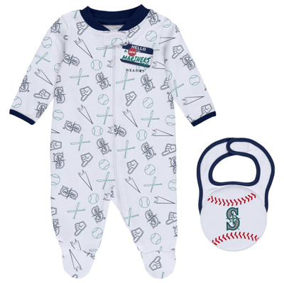 Wear By Erin Andrews Babies' Newborn & Infant  White Seattle Mariners Sleep & Play Full-zip Footed Jumper Wit