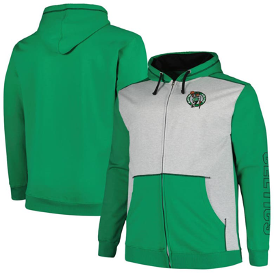 Fanatics Branded Kelly Green/heather Gray Boston Celtics Big & Tall Contrast Pieced Stitched Full-zi In Kelly Green,heather Gray