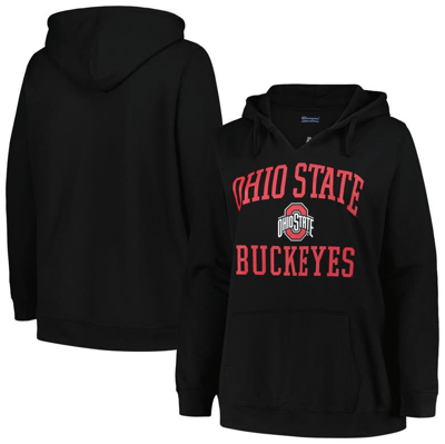 Champion Women's  Black Ohio State Buckeyes Plus Size Heart & Soul Notch Neck Pullover Hoodie