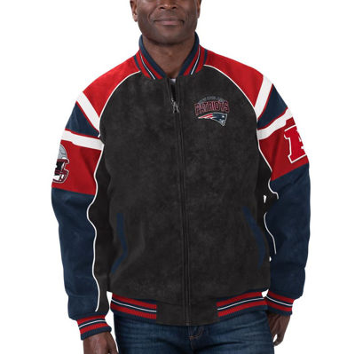 G-iii Sports By Carl Banks Black New England Patriots Faux Suede Raglan Full-zip Varsity Jacket