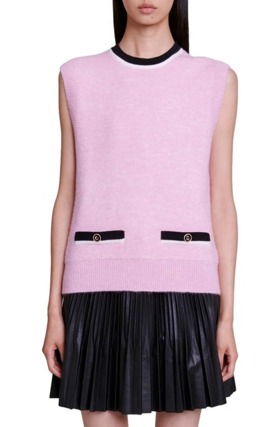 Maje Magma Tipped Sleeveless Sweater In Pink