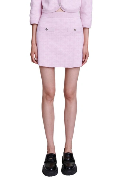 Maje Womens Roses Monogram Pocket-embroidered Stretch-knit Mini Skirt In Pale Pink