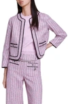 Maje Vatri Tweed Tipped Open Front Jacket In Pink