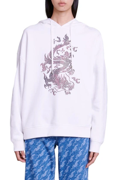 Maje Tragon Embellished Cotton Graphic Hoodie In White