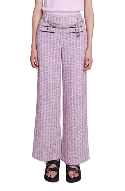 Maje Patri Chain Link Belt Detail Tweed Pants In Pink