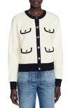 Sandro Contrast-trim Buttoned Cardigan In Ecru