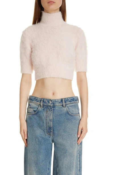 Givenchy 4g Crop Alpaca & Wool Blend Turtleneck Jumper In Blush Pink