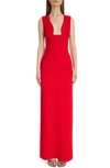 Givenchy Plunge Neck Sleeveless Column Gown In Vermillon