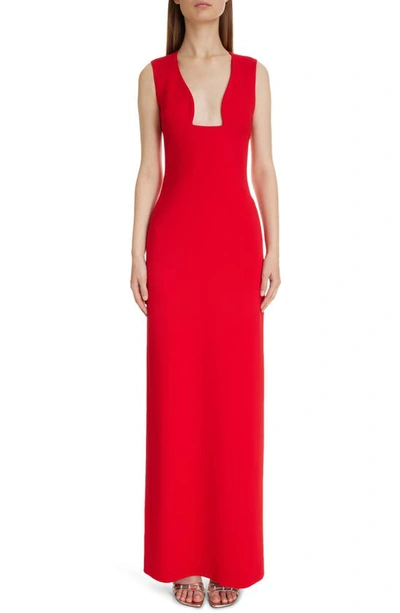 Givenchy Plunge Neck Sleeveless Column Gown In Vermillon