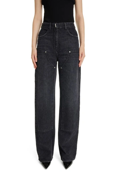 Givenchy Patch Detail Denim Wide Leg Carpent Jeans In Faded_black