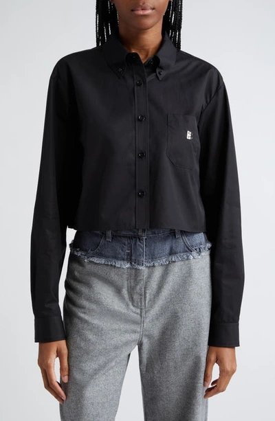 Givenchy 4g Logo Crop Cotton Poplin Button-down Shirt In Black