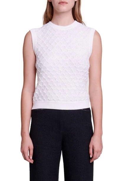 Maje Womens Blanc Textured Knitted Jumper Waistcoat In White
