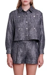 Maje Vimex Tweed Crop Jacket In Silver
