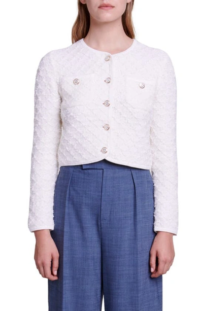 Maje Womens Blanc Textured Knitted Cardigan In Ecru