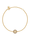 Tory Burch Women's Miller 18k Gold-plated, Swarovski Crystal & Pearl Logo Charm Bracelet In Tory Gold