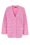 Balenciaga Bal Horizontal Allover Furry Cardigan In Pink