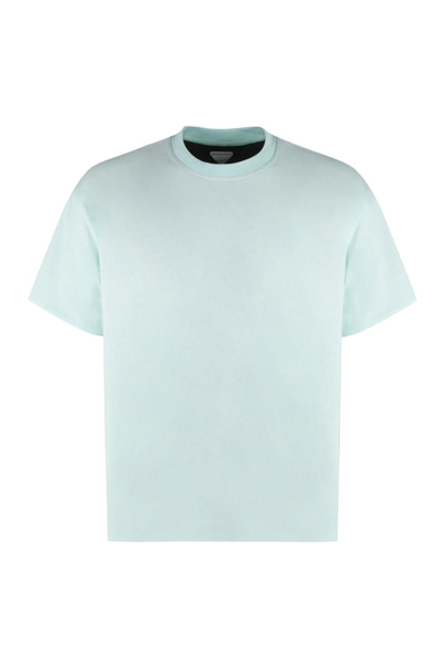 Bottega Veneta Cotton T-shirt In Pale Turquoise,navy