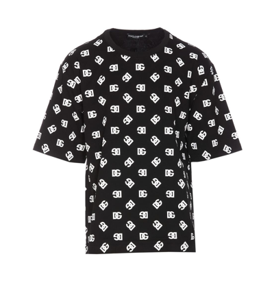 Dolce & Gabbana Cotton T-shirt With All-over Dg Logo Print In Brown