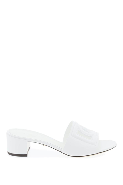 Dolce & Gabbana White Mules With Low Heel And Dg Millennials Detail In Smooth Leather