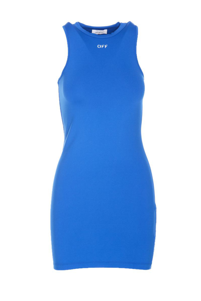 Off-white Sleek Rowing Logo-print Mini Dress In Blue