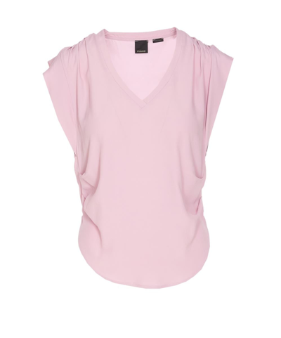 Pinko V-neck Cap-sleeve T-shirt In Orchid Smoke
