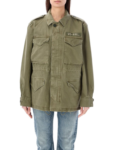 Polo Ralph Lauren Military Green Surplus Jacket With Embroidered Patch In Cotton Woman In Khaki