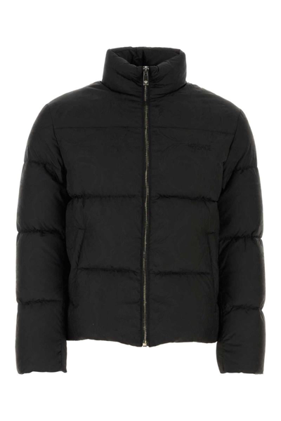 Versace Full Zip Down Jacket In Black
