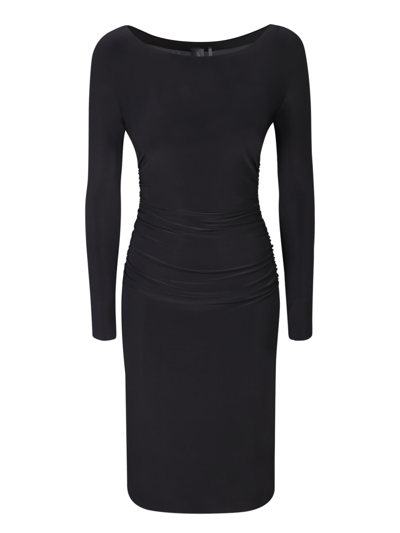 Norma Kamali Long Sleeve Shirred Waist Dress In Black