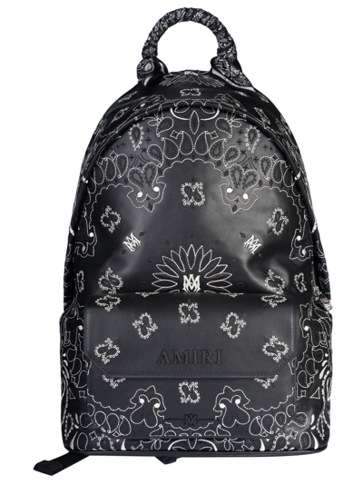Amiri Bandana Embroidery Leather Backpack In Black