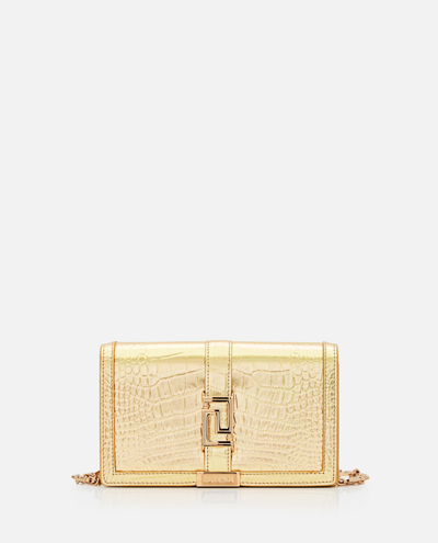 Versace Croco Laminated Leather Wallet In Gold