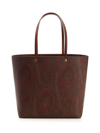 Etro Luxurious Xl Tote Handbag In Brown Leather With Paisley Print For Women In Multicolor