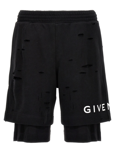 Givenchy Detroyed-effect Bermuda Shorts In Black