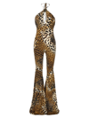 Roberto Cavalli Printed Lycra Halterneck Flared Jumpsuit In Multicolor