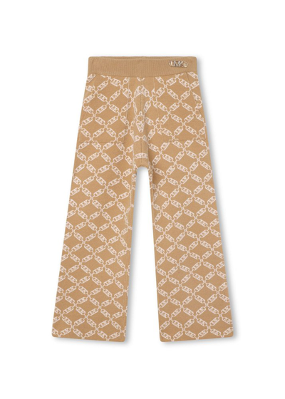 Michael Kors Kids Empire Logo Print Knit Track Pants In Beige