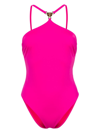 Versace Medusa-plaque Halterneck Swimsuit In Pink