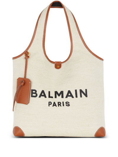 Balmain B-army Logo-embroidered Tote Bag In Neutrals