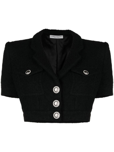 Alessandra Rich Tweed Boucle Cropped Jacket In Black