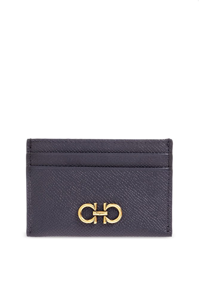 Ferragamo Gancini-logo Grained Leather Cardholder In Blue