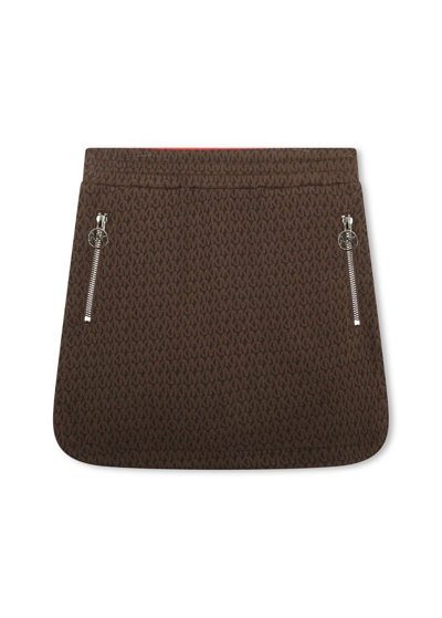 Michael Kors Kids' Monogram-pattern Straight Skirt In Brown