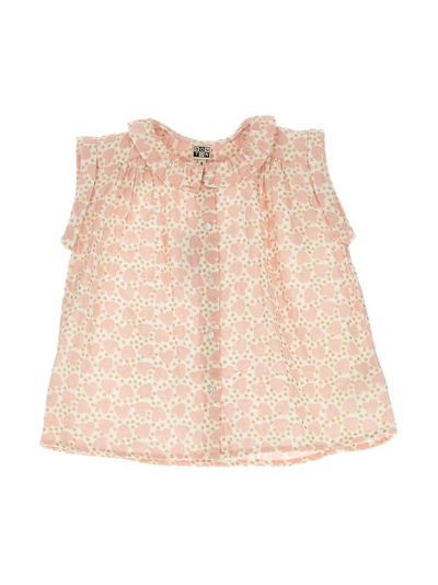 Bonton Kids'  Ruffled Collar Heart Printed Blouse In Pink