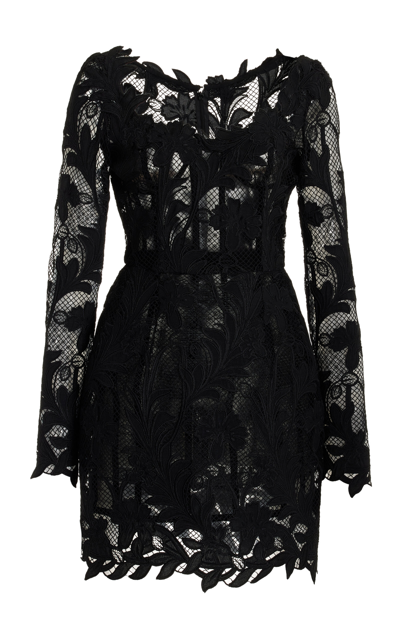 Oscar De La Renta Marbled Carnation Guipure Mini Dress In Black