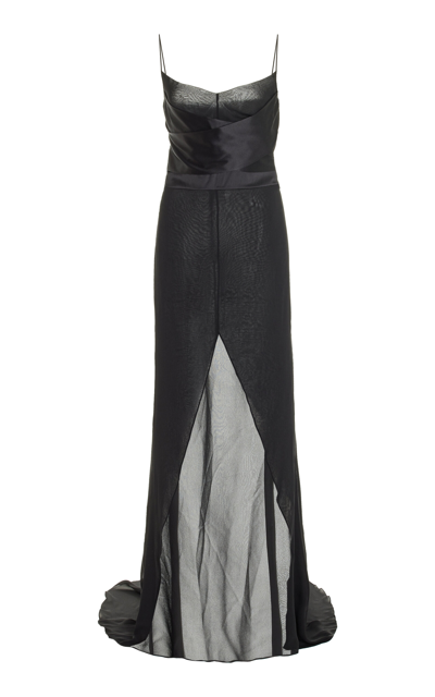 Burc Akyol Siren Cummerbund-detailed Silk-satin Dress In Black