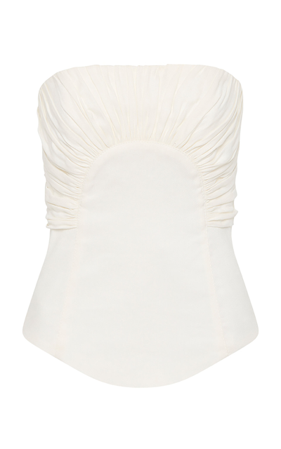 Aje Oriel Ruched Linen Bustier Top In White