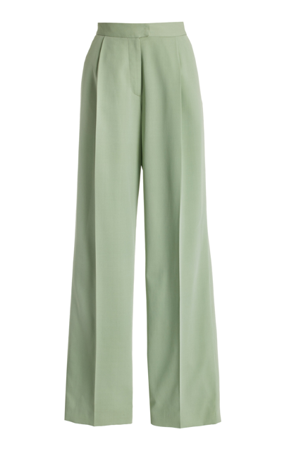 Oscar De La Renta Wide Leg Silk Georgette Pant In Eucalyptus