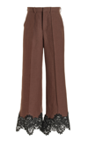 ROSIE ASSOULIN PANELED AND PIPED LACE-DETAILED LINEN FLARE PANTS