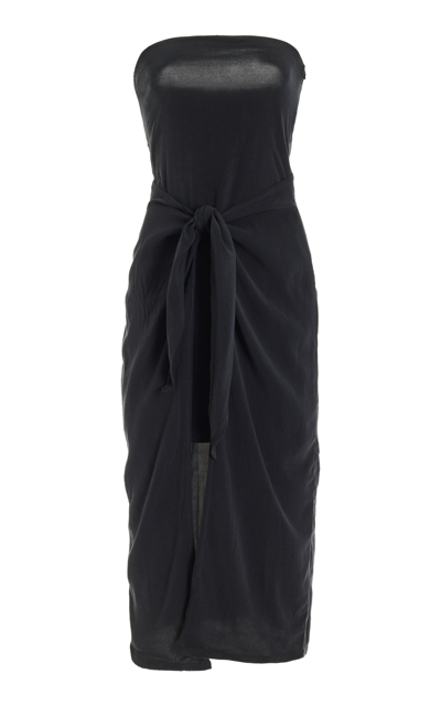 Anemos The D.k. Strapless Tie Front Midi Dress In Black