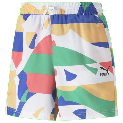 Puma Worldwide Printed 6" Woven Shorts Size Xl Polyester In Multi/white